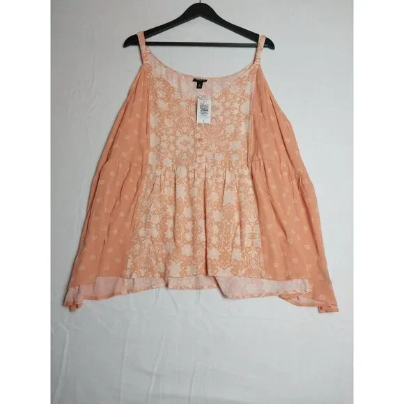NWT Torrid Washable Crinkle Gauze Tank Peach Floral Adjustable Straps Sz 5X - Picture 3 of 13